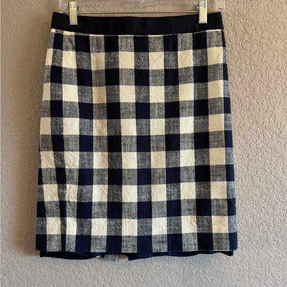 J. Crew Navy and Cream Plaid Pencil Skirt